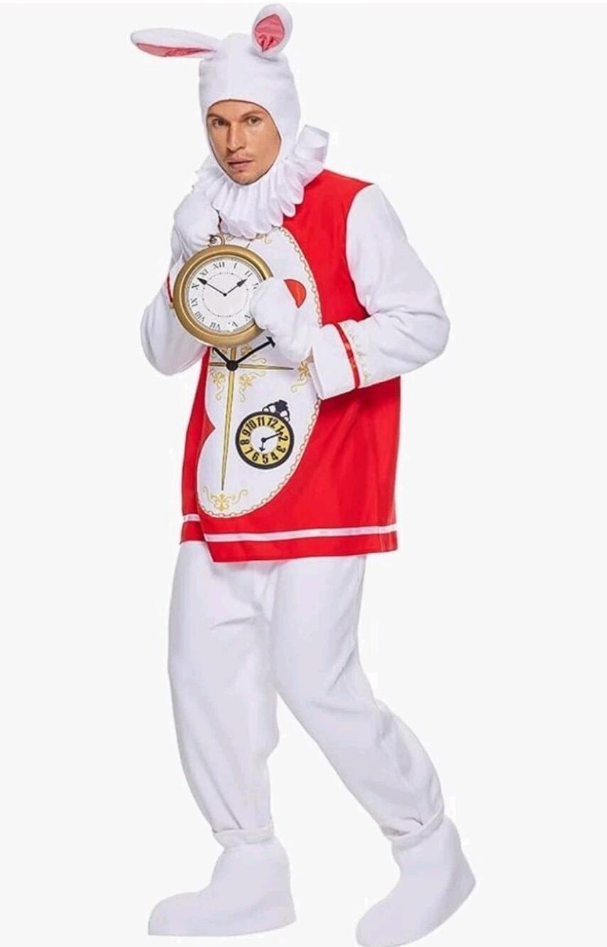 White Rabbit Complete Adult Costume L – Shirt Pants Hood Gloves Shoe Covers
